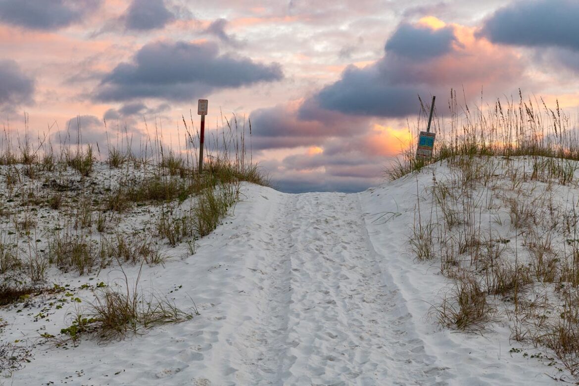 Pensacola Beach at sunset on December 21, 2021.